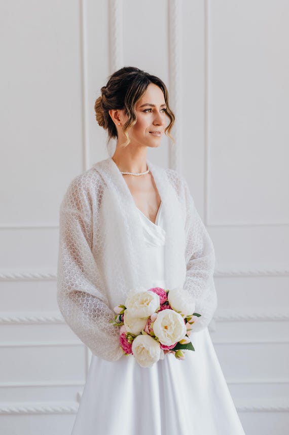 Brautjacke Weiße Strickjacke Mohair Seide Pullover Hochzeit