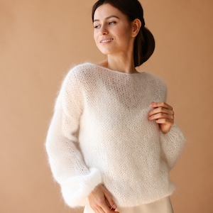 Mohairpullover Hochzeitspullover Weiße Wolljacke Brautpullover Weißer Strickpullover Weißer Brautshrug Bild 3