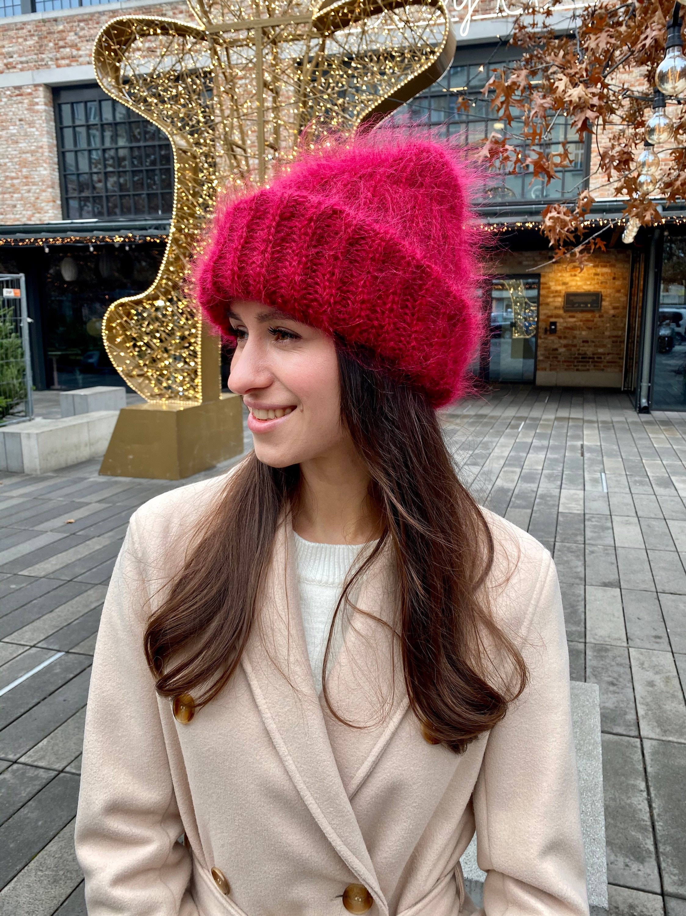 新入荷 Hat Knit Red Slouchy Knit Cable Cape Wool Red Women Beanie Clothing