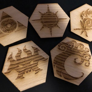 Magic the Gathering Guild Coasters MTG. Wooden Coasters Set B of 5. Azorius, Rakdos, Gruul, Orzhov, Simic