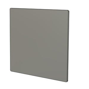 May include: A square, gray object with a black border. The object is a solid color and appears to be made of a smooth material. The edges are slightly rounded.
