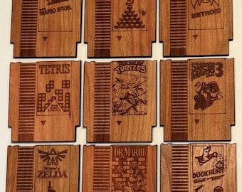 Retro Game NES Cartridge Wooden Engraved Drink Coasters
