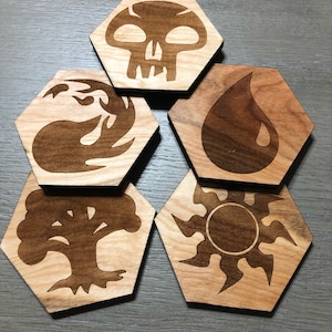 Magic the Gathering Mana Coasters MTG. Wooden Coasters.