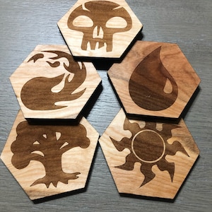 Magic the Gathering Mana Coasters MTG. Wooden Coasters.