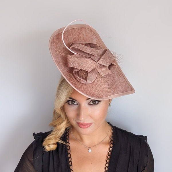 Blush Pink Large Fascinator, Teardrop Wedding Hat, Races Hair Accessories