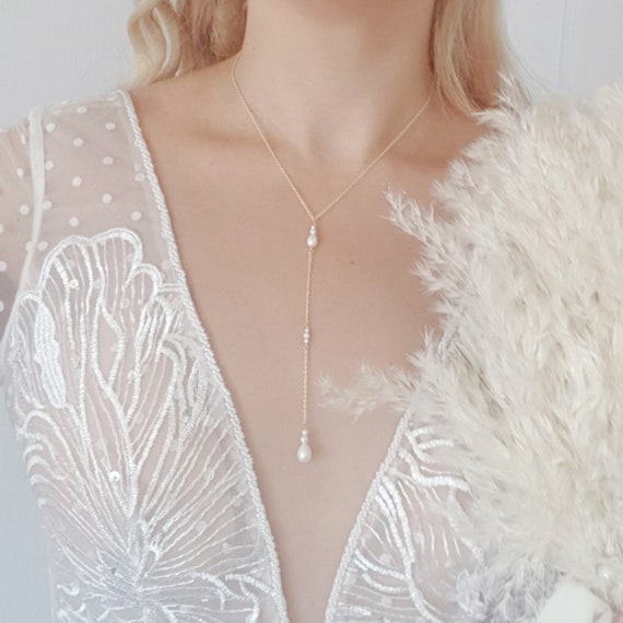 Vintage Style Pearl Drop Necklace Gold Pearl Elegant Wedding Etsy