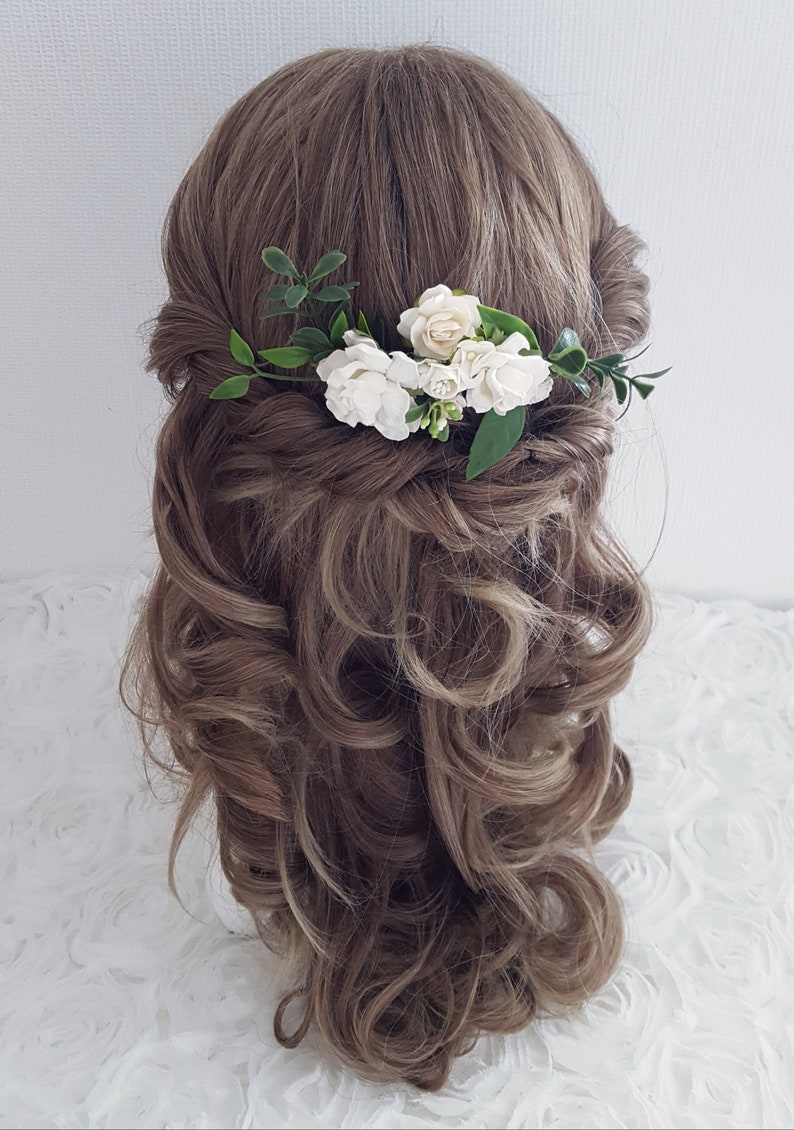 Flower hair comb white hair clip boho bridal foliage flower wedding hair slide slider hair pin headpiece
