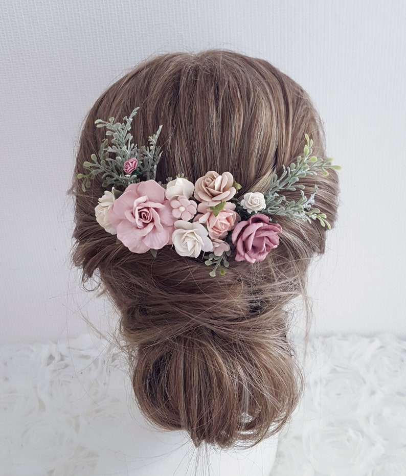 Flower hair comb blush pink hair clip boho bridal foliage flower wedding hair slide slider hair pin headpiece