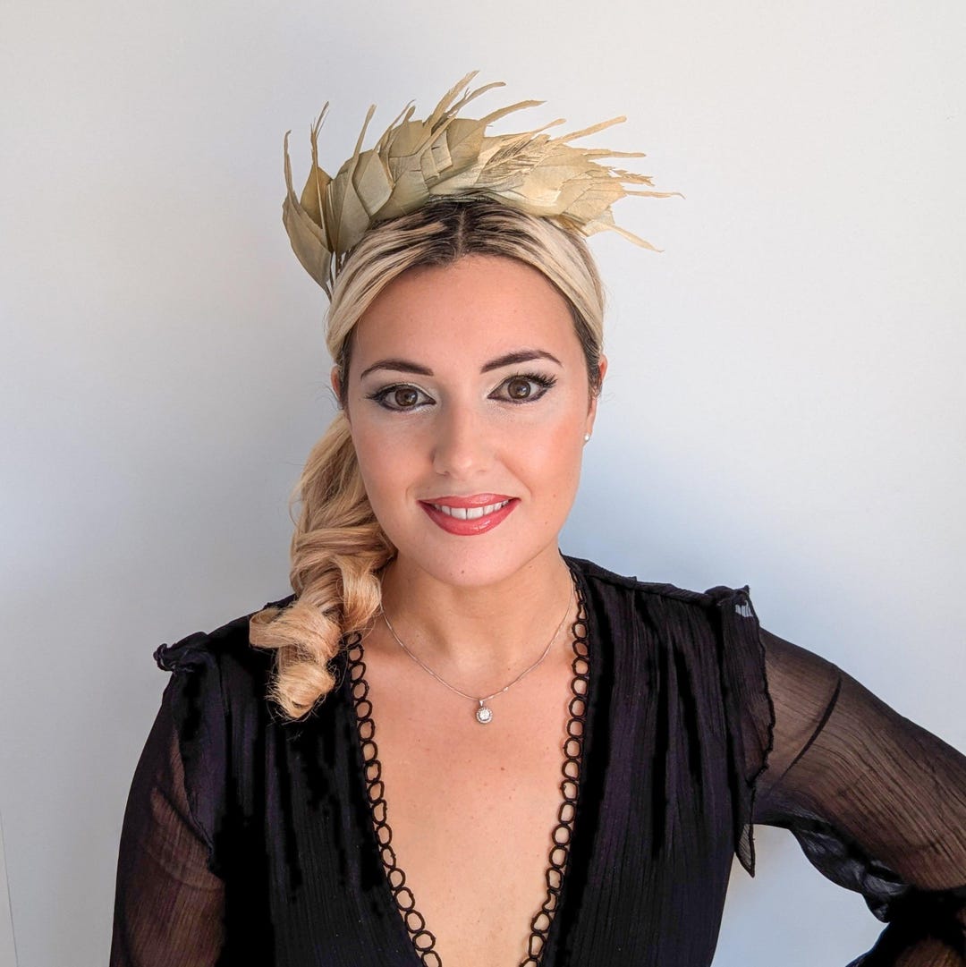 Evening Races Hair Gold Metallic Shimmer Feather Headband, Wedding Headpiece, Races Hair ...