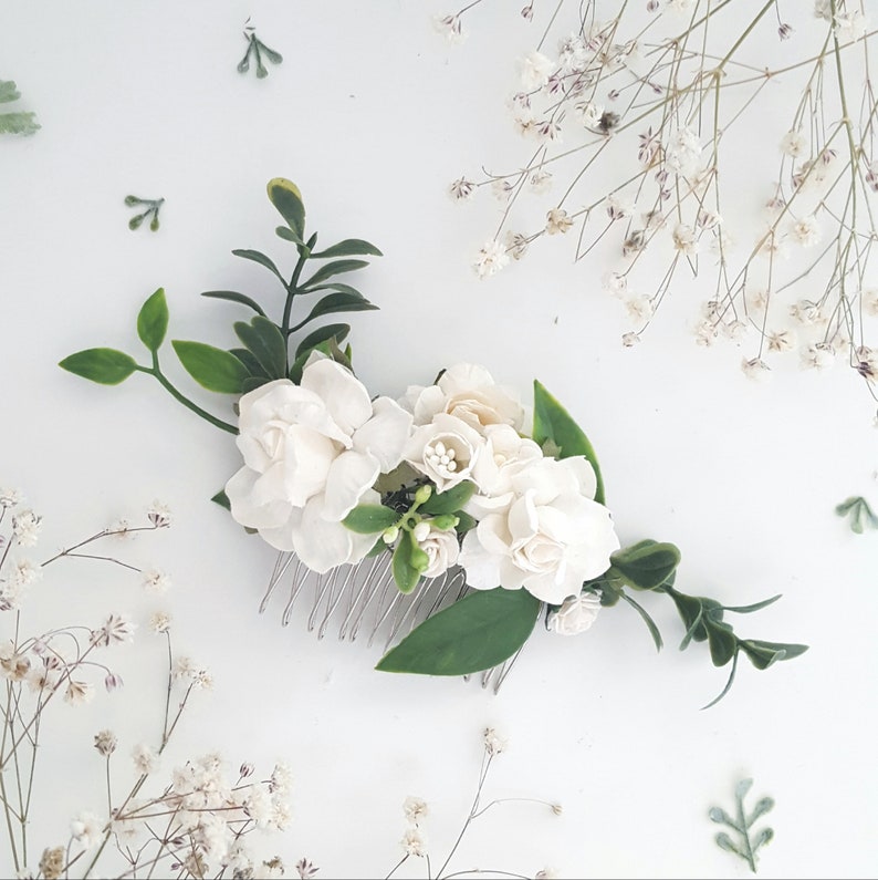 Flower hair comb white hair clip boho bridal foliage flower wedding hair slide slider hair pin headpiece