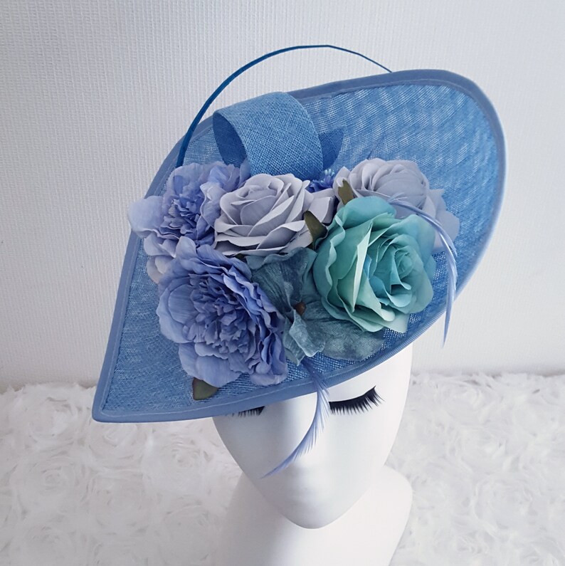 Large Cornflower Blue Flower Fascinator Sinamay Teardrop Hat Etsy