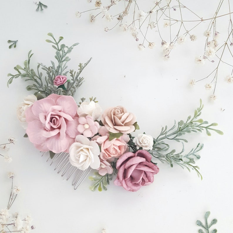 Flower hair comb blush pink hair clip boho bridal foliage flower wedding hair slide slider hair pin headpiece