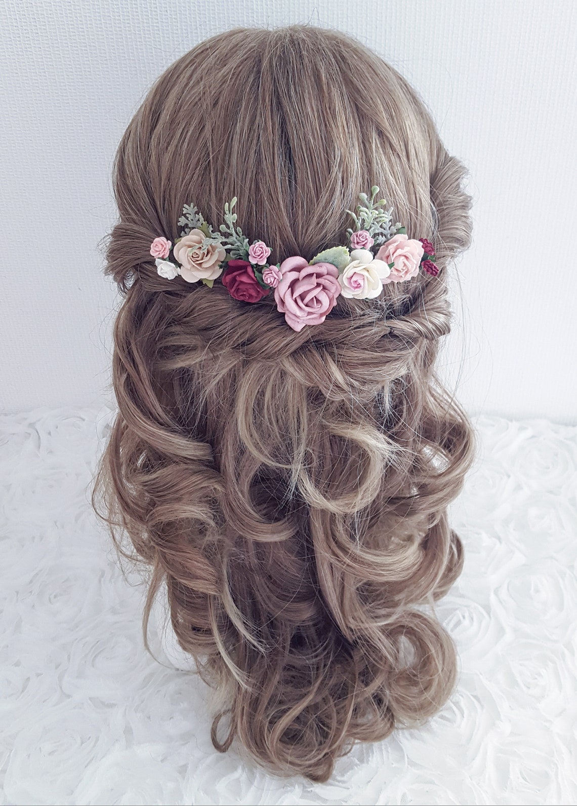 Flower hair pins Burgundy flower hair pins Bridal hair image 6