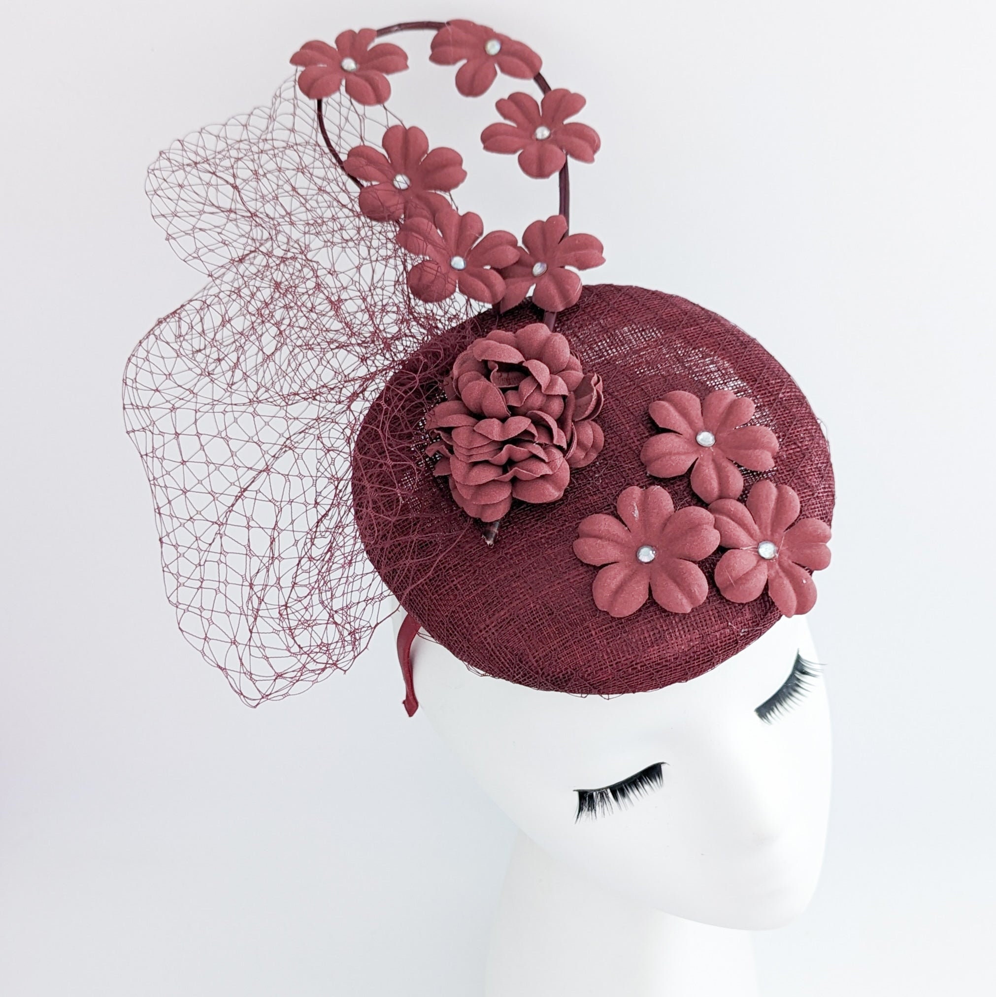 Elegant Burgundy Floral Fascinator Cosmo Chic Wine Floral Bow Detail Fascinator | Pink Boutique main image 2