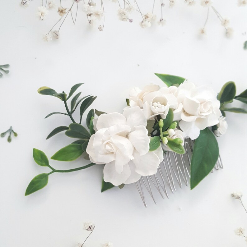 Flower hair comb white hair clip boho bridal foliage flower wedding hair slide slider hair pin headpiece