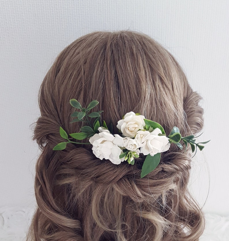 Flower hair comb white hair clip boho bridal foliage flower wedding hair slide slider hair pin headpiece
