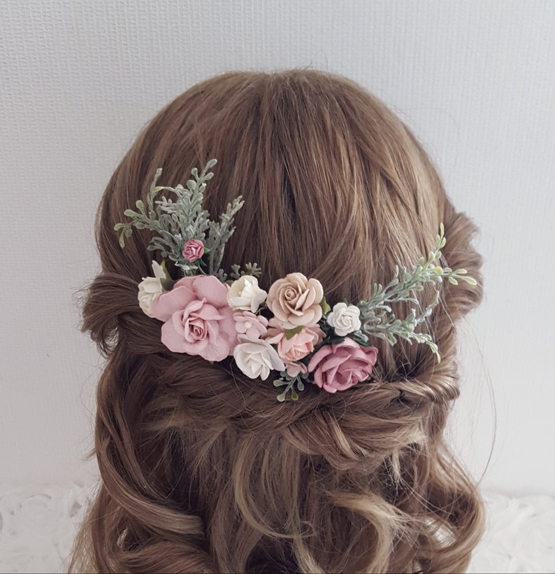Flower hair comb blush pink hair clip boho bridal foliage flower wedding hair slide slider hair pin headpiece
