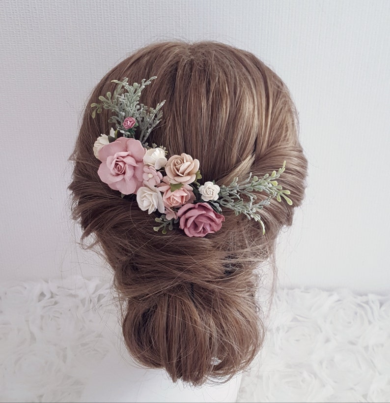 Flower hair comb blush pink hair clip boho bridal foliage flower wedding hair slide slider hair pin headpiece