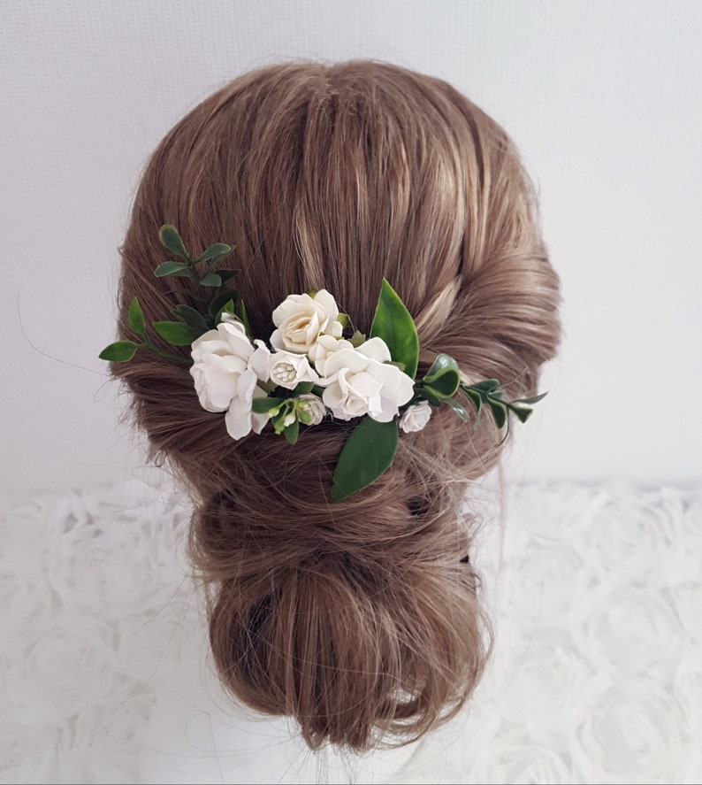 Flower hair comb white hair clip boho bridal foliage flower wedding hair slide slider hair pin headpiece