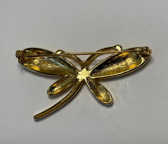 Beautiful gold tone dragonfly brooch with mirror … - image 5