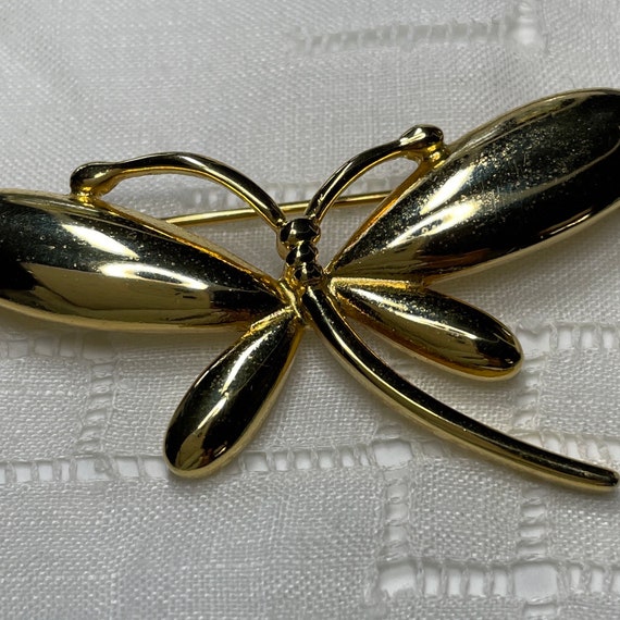 Beautiful gold tone dragonfly brooch with mirror … - image 3