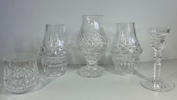 Choice of Lismore or Alana Waterford crystal fairy lights hurricane lanterns candle sticks. Perfect for votive candles.
