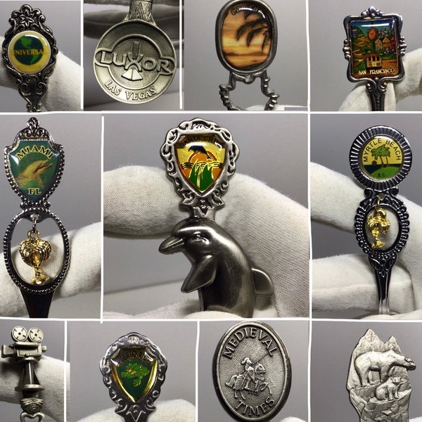 Choice of Vintage souvenir silver tone and pewter, Luxor, Hollywood, Universal, Medieval Times, San Francisco, Miami, Cancun, and more