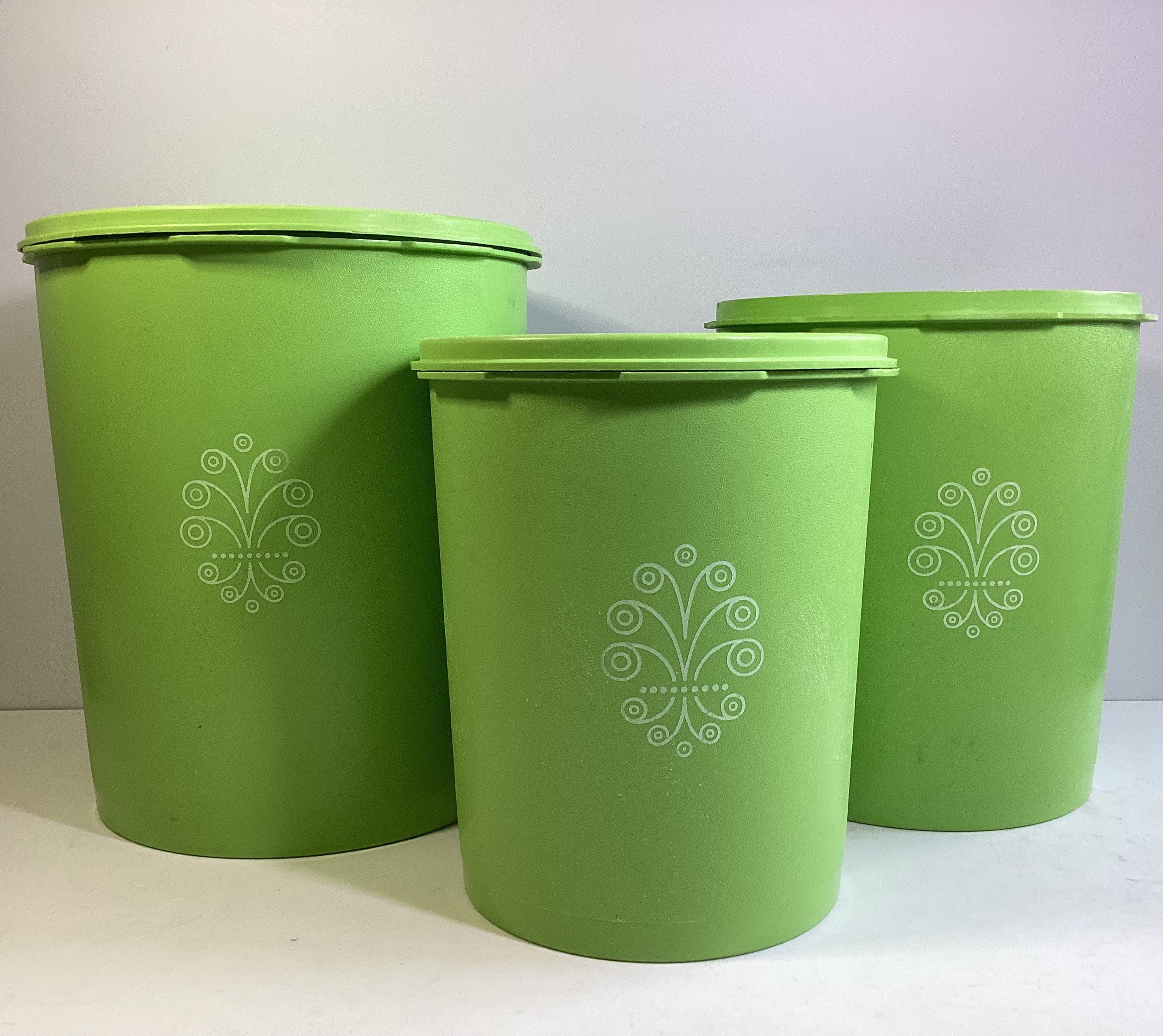 Green Vintage Tupperware Canister Set, Season Shakers w/ Wall