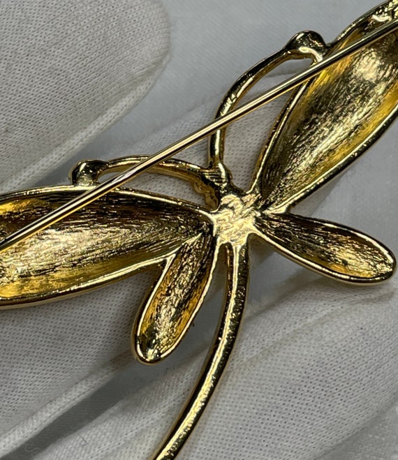 Beautiful gold tone dragonfly brooch with mirror … - image 7