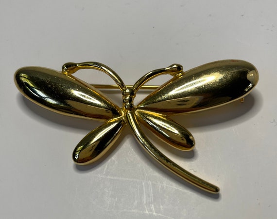 Beautiful gold tone dragonfly brooch with mirror … - image 4