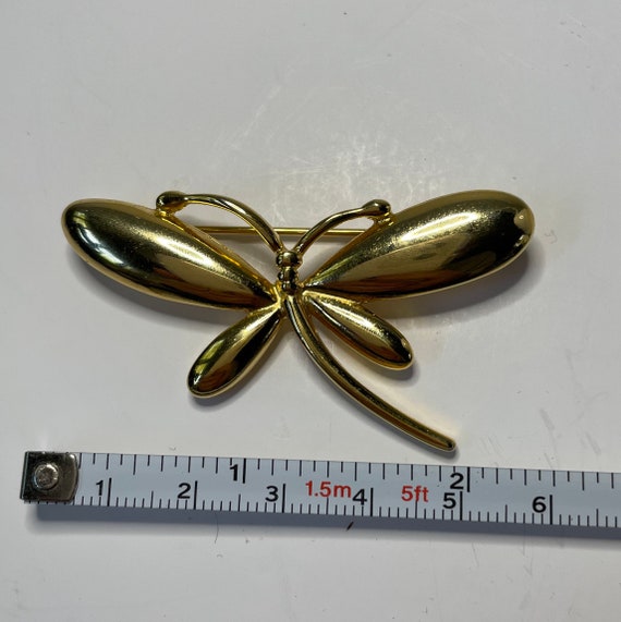 Beautiful gold tone dragonfly brooch with mirror … - image 9