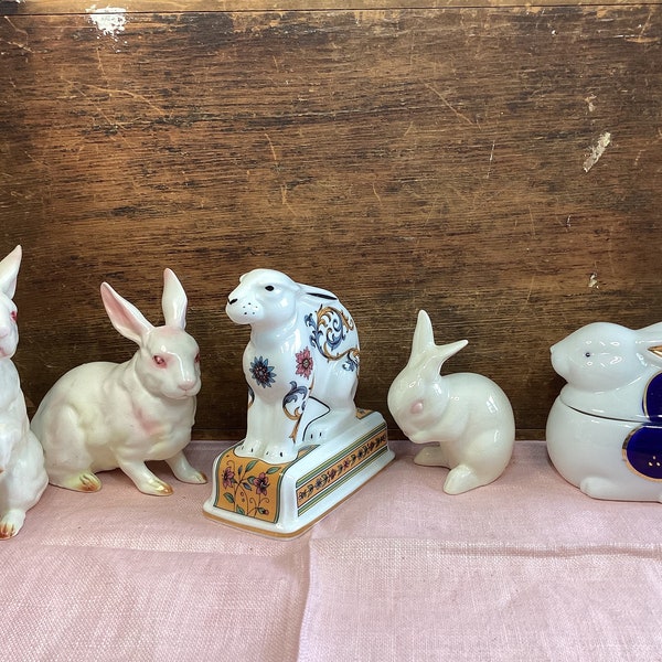 Choice of vintage ceramic rabbit figurines. Lefton, Goebel, Blue and white, and Wedgewood. Excellent quality and condition.
