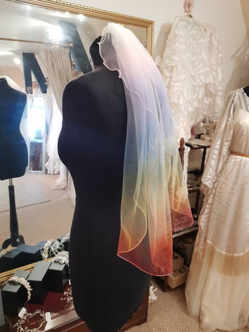 Rainbow veil-Ombre veil, Unicorn veil-Coloured veil Coloured bridal veil-Alternative veil-Cathedral veil-Multicoloured veil-Bexbrides zdjęcie 3