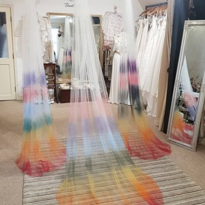 Rainbow veil-Ombre veil, Unicorn veil-Coloured veil Coloured bridal veil-Alternative veil-Cathedral veil-Multicoloured veil-Bexbrides image 5