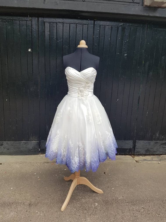 Purple Ombre Tea Length Lace Wedding Dress Corset Back Size 8 10 Boho Beach Gothic Laid Back