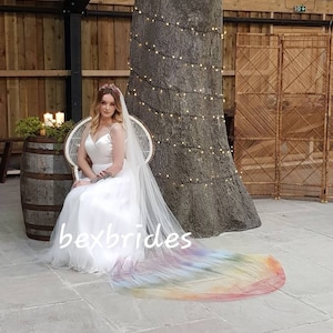 rainbow veil, ombre veil, unicorn veil, coloured veil, coloured bridal veil, alternative veil, cathedral veil, multicoloured veil,bexbrides