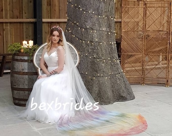 rainbow veil, ombre veil, unicorn veil, coloured veil, coloured bridal veil, alternative veil, cathedral veil, multicoloured veil,bexbrides