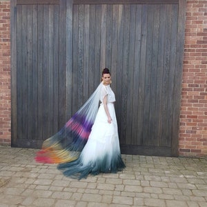 Ombre Wedding Veil, Alternative Wedding Veil, Ombre Veil, Dip dye Wedding Veil, Coloured Wedding Veil, boho veil, LGBGTQIA veil, rainbow image 2