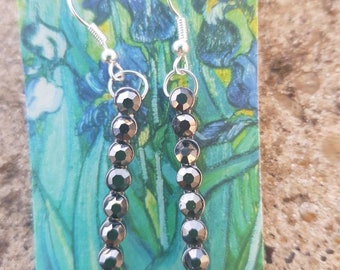 Black crystal earrings, made from vintage recycled jewellery