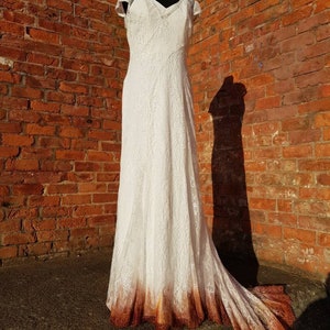robe de mariée rouge Orange dégradé or, robe de mariée alternative, ombre ourlet robe de mariée, robe de mariée, robe de mariée dentelle ombre, taille 10-14