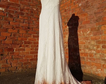 red Orange gold ombre wedding dress,alternative wedding dress, ombre hem wedding dress, wedding dress, ombre lace wedding dress, size 10- 14