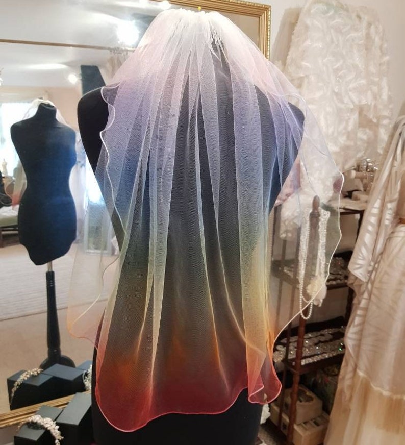 Rainbow veil-Ombre veil, Unicorn veil-Coloured veil Coloured bridal veil-Alternative veil-Cathedral veil-Multicoloured veil-Bexbrides image 10