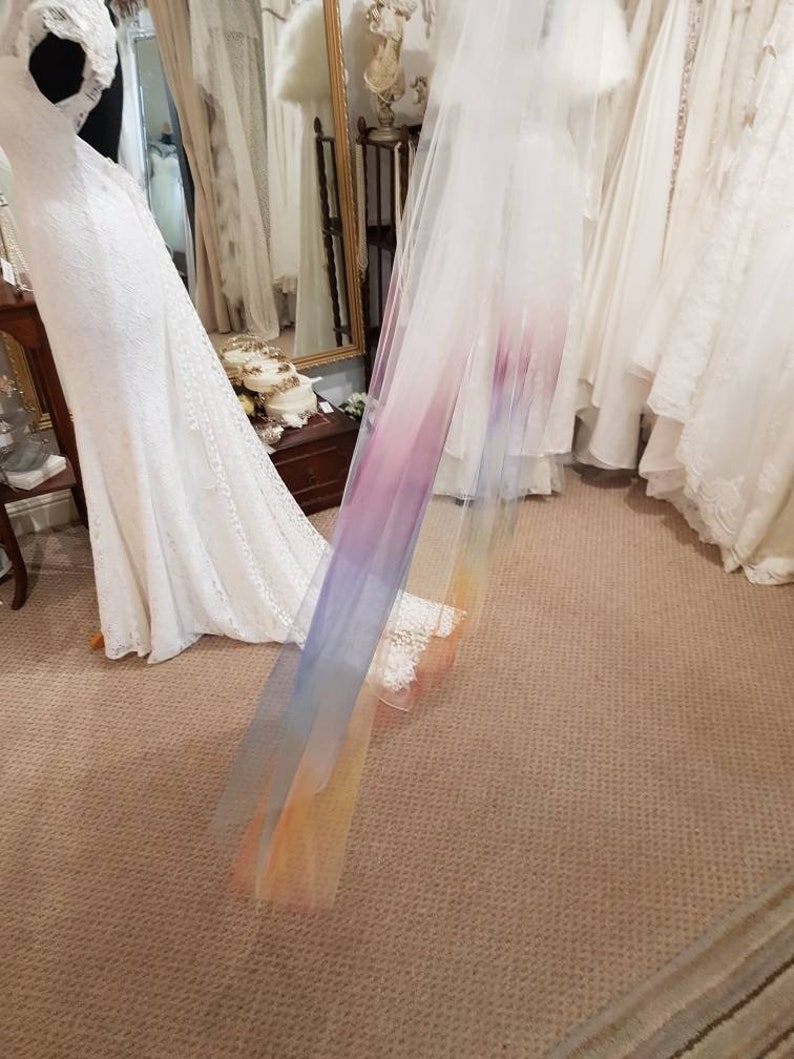 Ombre Wedding Veil, Alternative Wedding Veil, Ombre Veil, Dip dye Wedding Veil, Coloured Wedding Veil, boho veil, LGBGTQIA veil, rainbow image 5