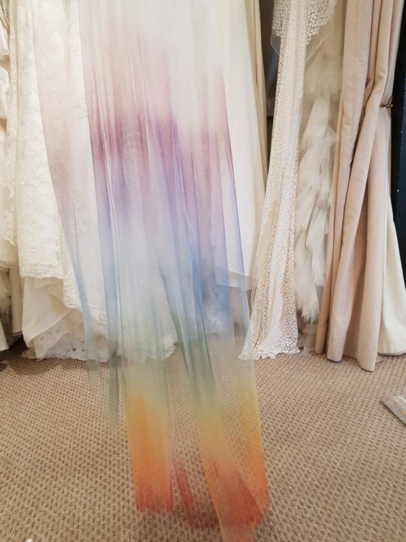 Rainbow veil-Ombre veil, Unicorn veil-Coloured veil Coloured bridal veil-Alternative veil-Cathedral veil-Multicoloured veil-Bexbrides zdjęcie 9