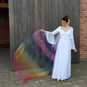 Rainbow veil-Ombre veil, Unicorn veil-Coloured veil Coloured bridal veil-Alternative veil-Cathedral veil-Multicoloured veil-Bexbrides image 2