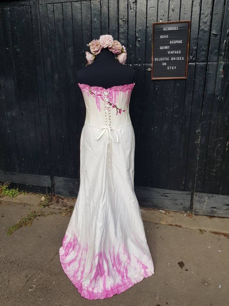 Pink Dip Dye Hem Wedding Dress- Size 16 Wedding Dress- Alternative Wedding  Dress- Floral Wedding Dress- Ombre Hem - Ombre Wedding Dress - Etsy