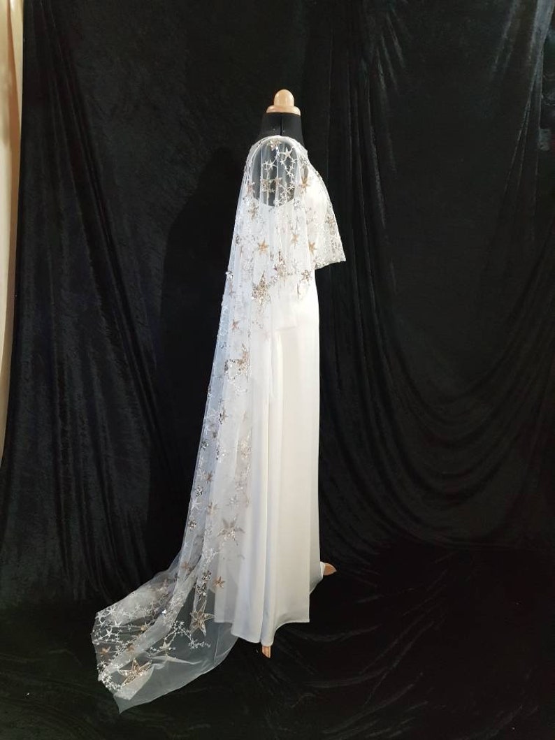 Linzistar Cape Veil cape Bridal cape Boho cape stars veil celestial wedding celestial veil celestial wedding theme bexbrides, cape image 9