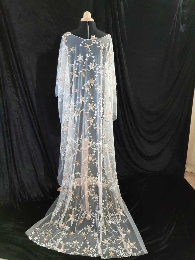 Linzistar Cape Veil cape Bridal cape Boho cape stars veil celestial wedding celestial veil celestial wedding theme bexbrides, cape image 7