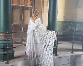 Bridal Cloak - Hooded Bridal Cape - Lace Cape- Wedding Cape - Lace Cloak - Full Length Cape - Alternative Bridal Jacket - Eclectic Bride