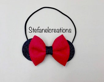 Minnie mouse, mickey mouse headband with black elastic headband for baby girls for baby gifts and hair accesory